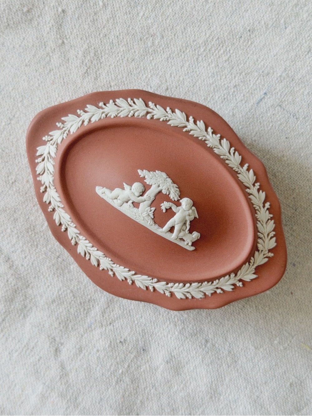 Wedgwood “Playing Cupids” Jasperware Oval Box